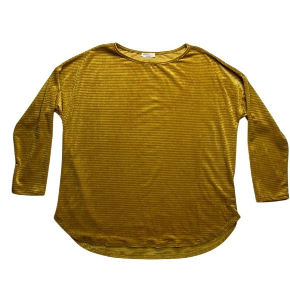 Perfect Peach Velvet Mustard Long Sleeve Top Ribbed Scoop Neck Plus Size 3X‎